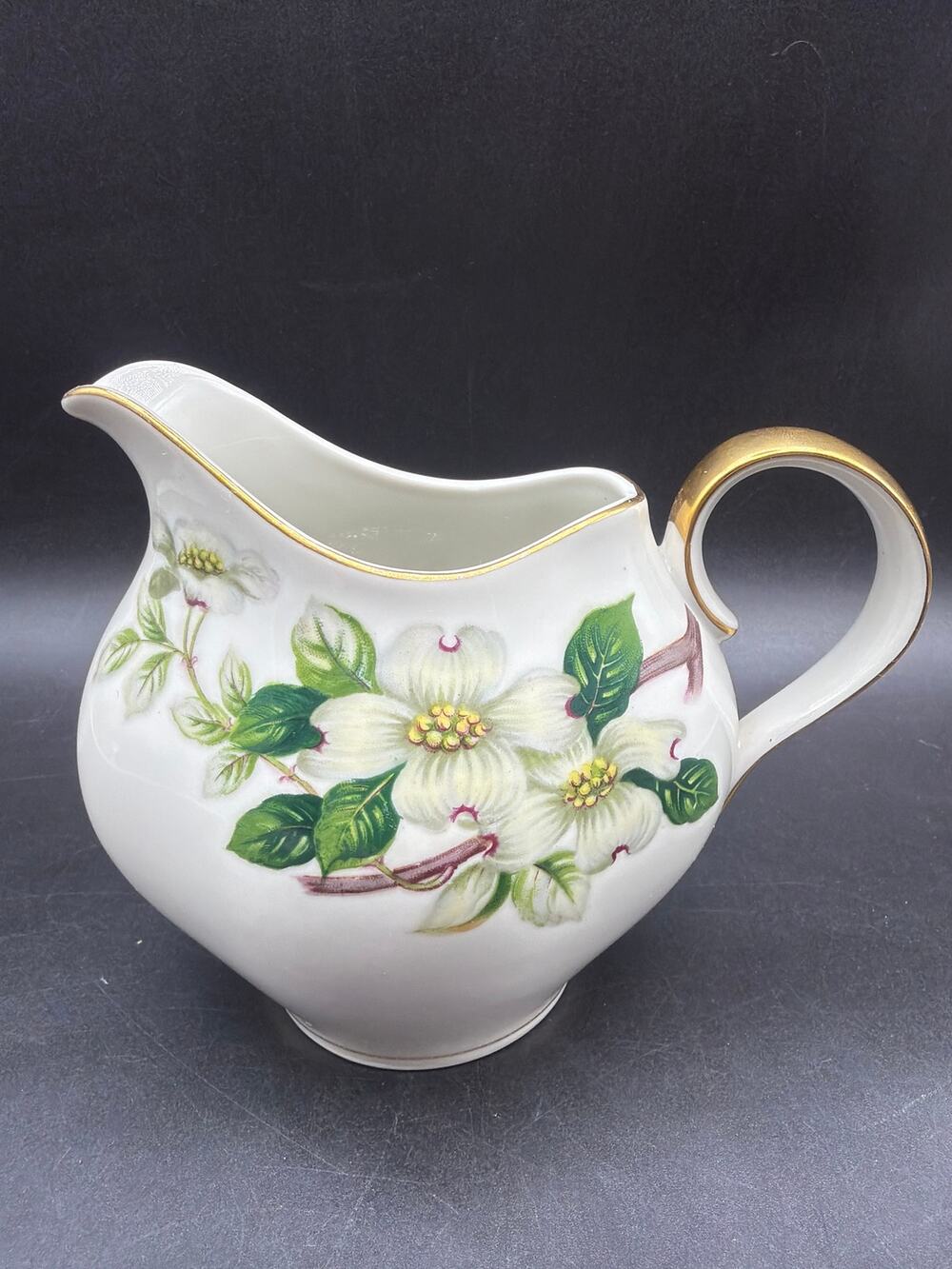 Vintage Meito Norleans Livonia Dogwood Creamer Occupied Japan Gold Trim 1940s 6”